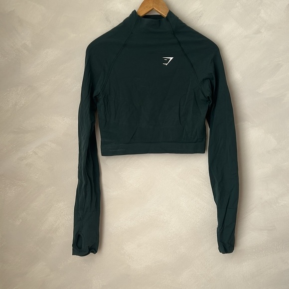 GYMSHARK VITAL SEAMLESS 2.0 HIGH NECK CROP TOP GREEN - Picture 3 of 9